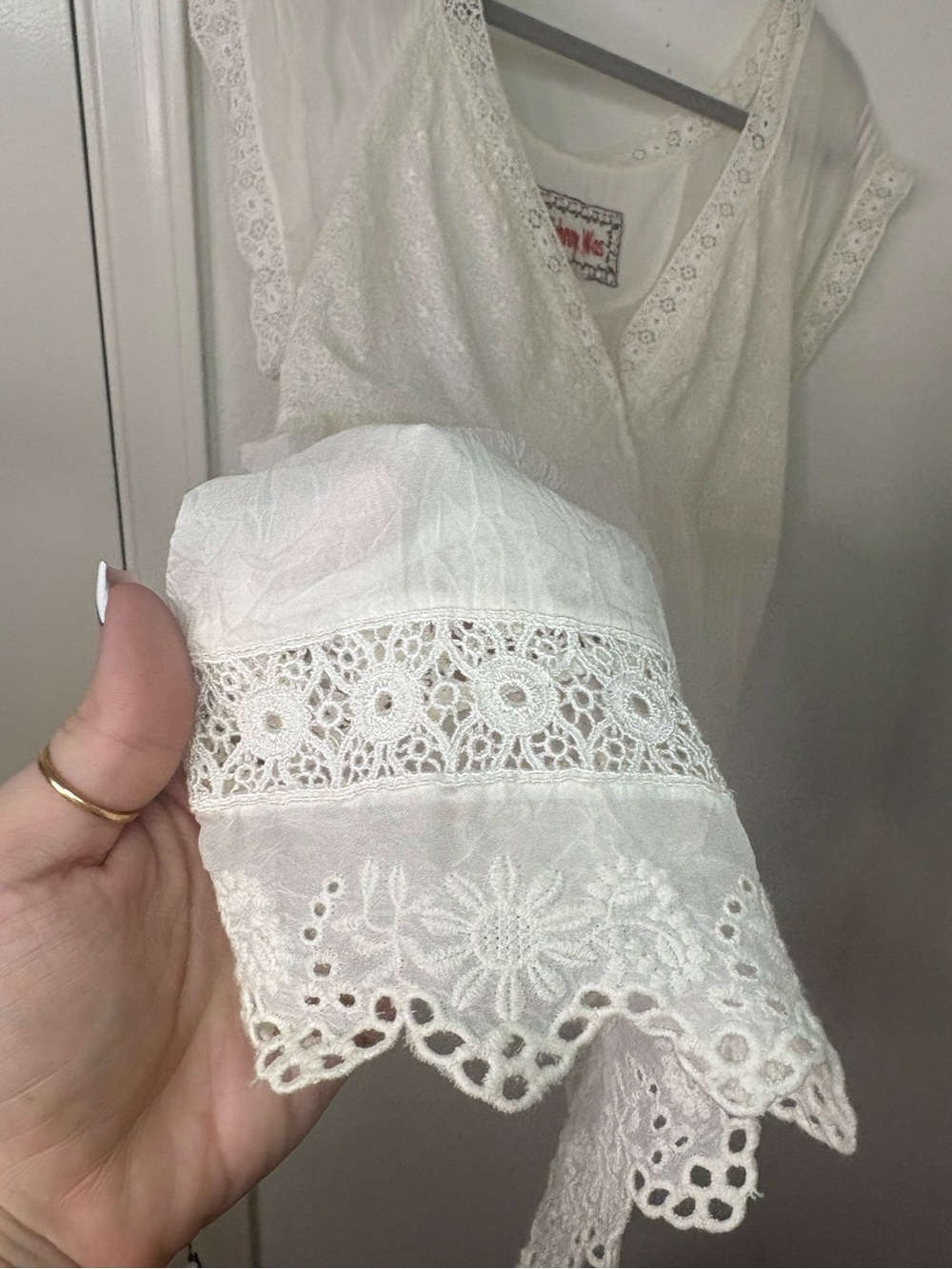 Johnny Was Ivory Embroidered Lace Boho Peasant Blouse Sheer Sleeve Medium - Picture 16 of 16